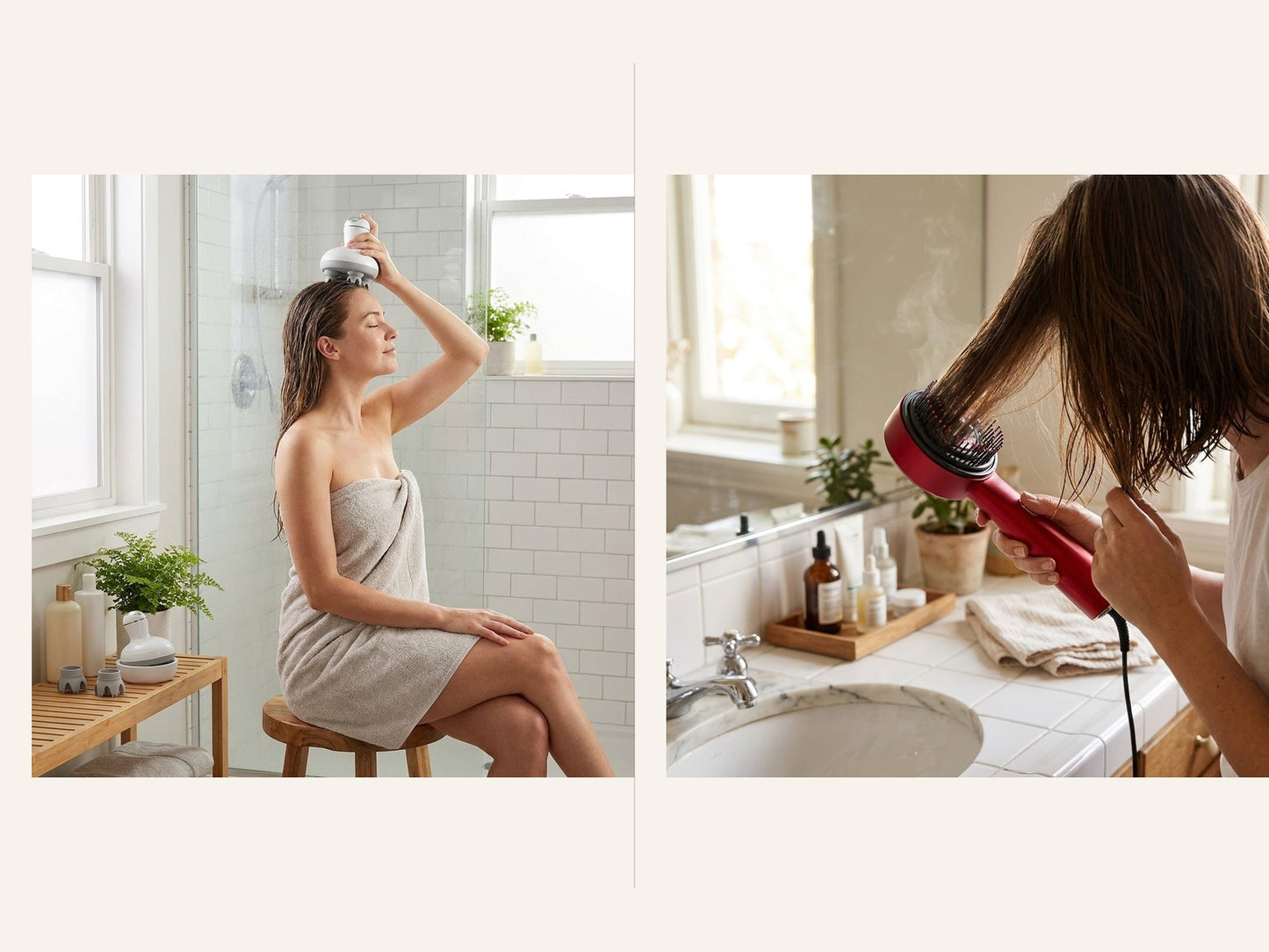 Scalp Reset Duo — Smart Scalp Massager and Red Light Massage Comb side by side