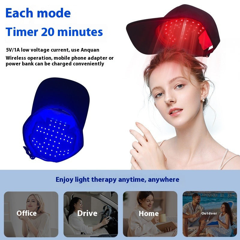 LED Blue Light Hair Growth Cap adjustable intensity control settings
