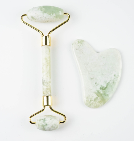 White Jade Facial Roller & Gua Sha Set, full set front view