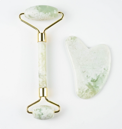 White Jade Facial Roller & Gua Sha Set, full set front view