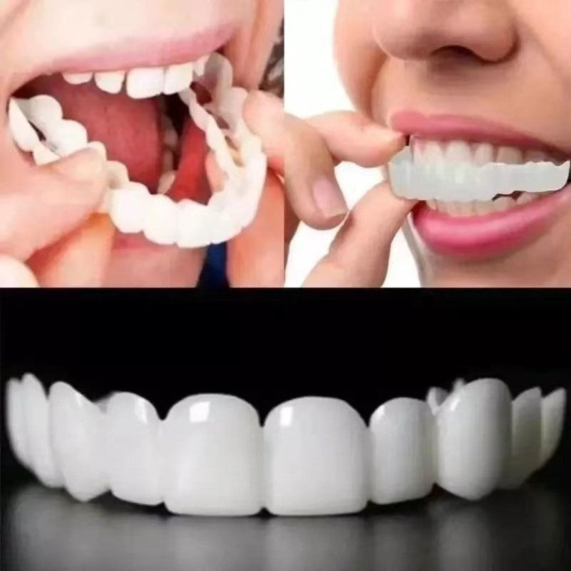 Cosmetic Silicone Instant Smile Veneers worn showing bright white smile