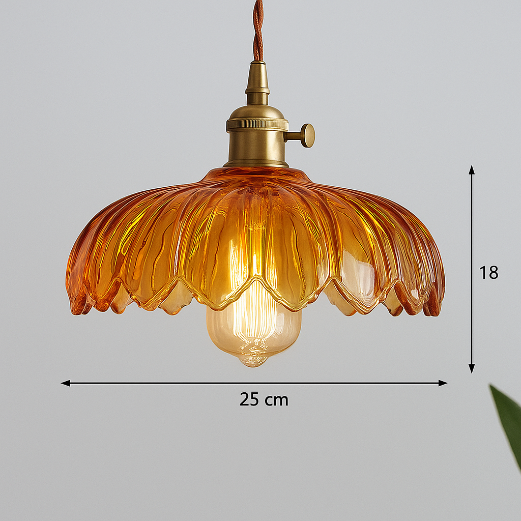 Vintage Ribbed Flower Glass Pendant Light