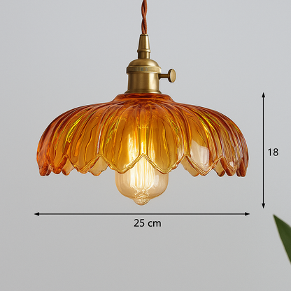 Vintage Ribbed Flower Glass Pendant Light