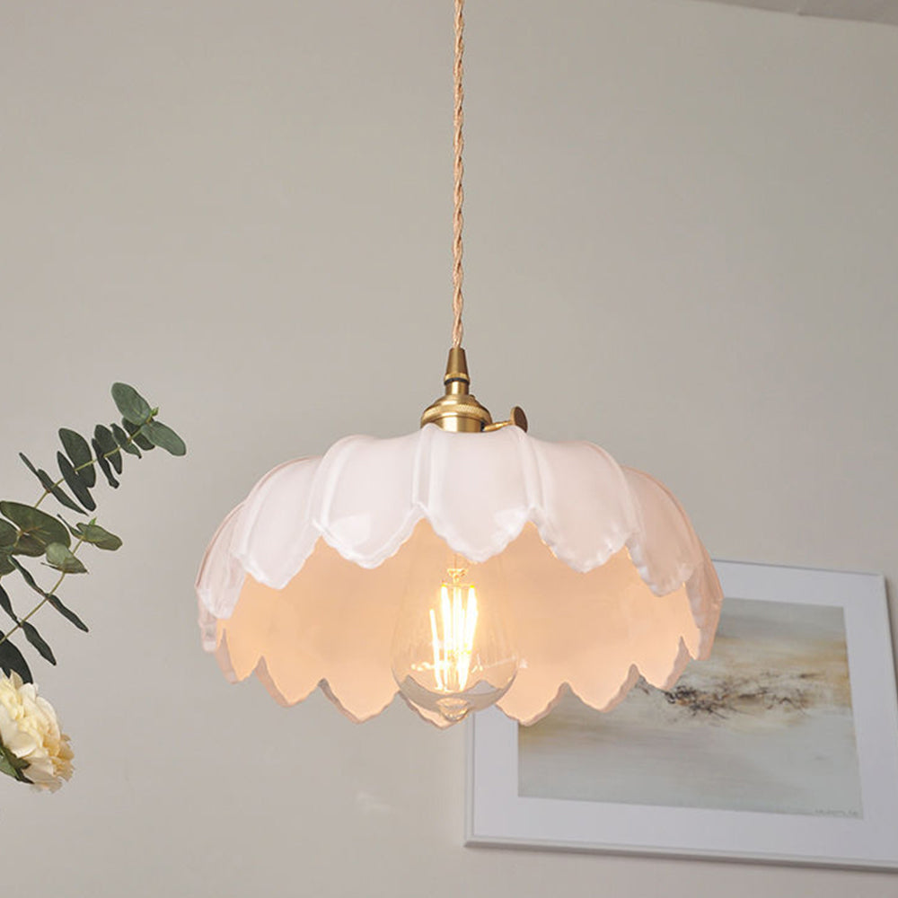 Vintage Ribbed Flower Glass Pendant Light