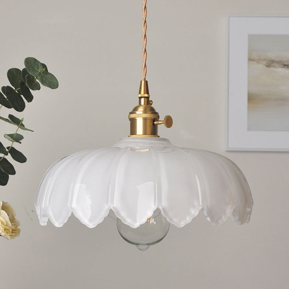 Vintage Ribbed Flower Glass Pendant Light