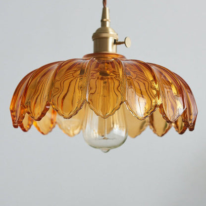Vintage Ribbed Flower Glass Pendant Light