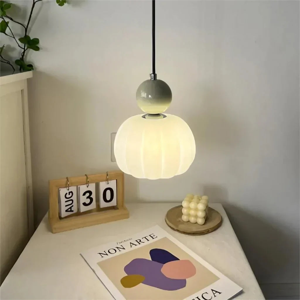 Nordic Ribbed Pumpkin Glass Pendant Light