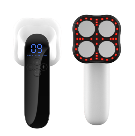 Handheld EMS Cellulite Massager control panel showing modes and intensity levels