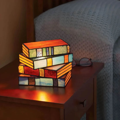 Stained Glass Stacked Book Table Lamp