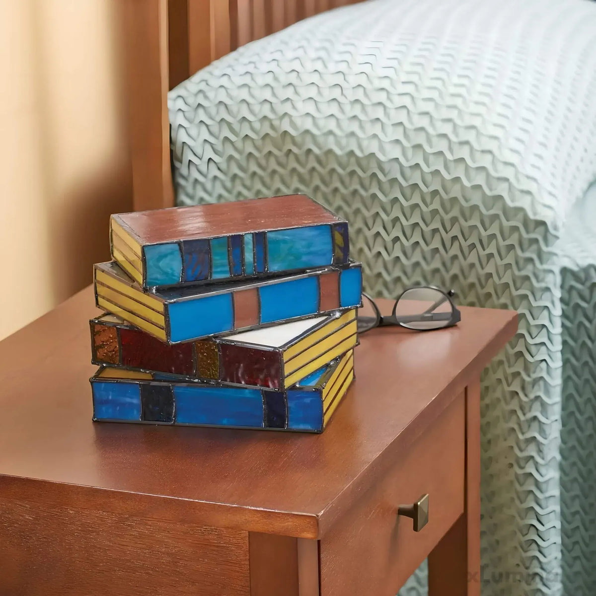 Stained Glass Stacked Book Table Lamp