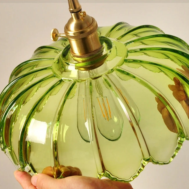 Vintage Ribbed Flower Glass Pendant Light