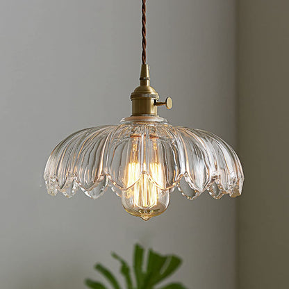 Vintage Ribbed Flower Glass Pendant Light