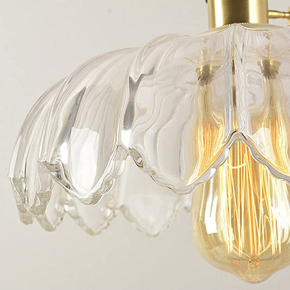 Vintage Ribbed Flower Glass Pendant Light