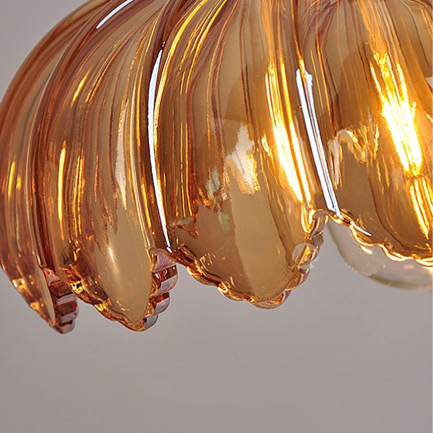 Vintage Ribbed Flower Glass Pendant Light