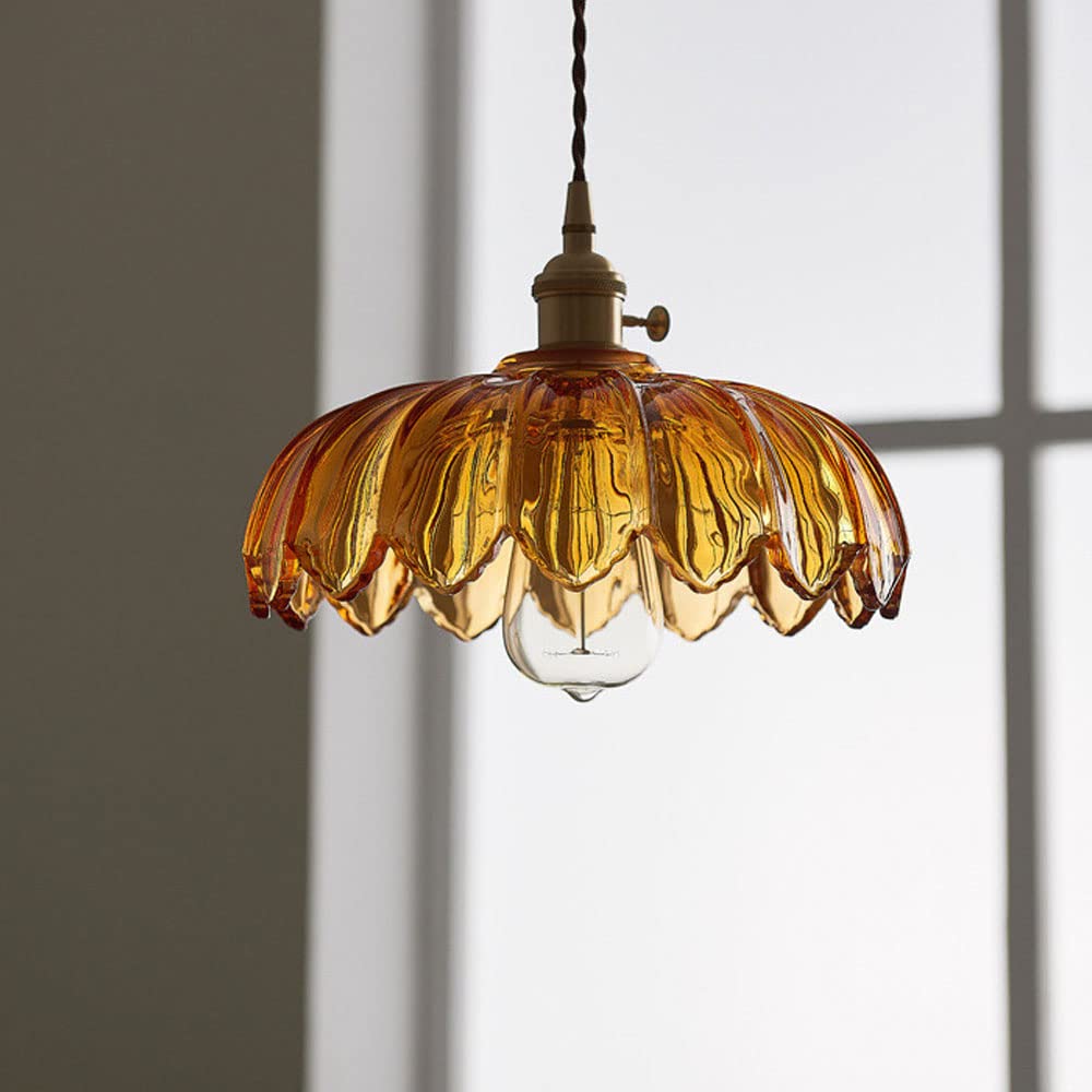 Vintage Ribbed Flower Glass Pendant Light