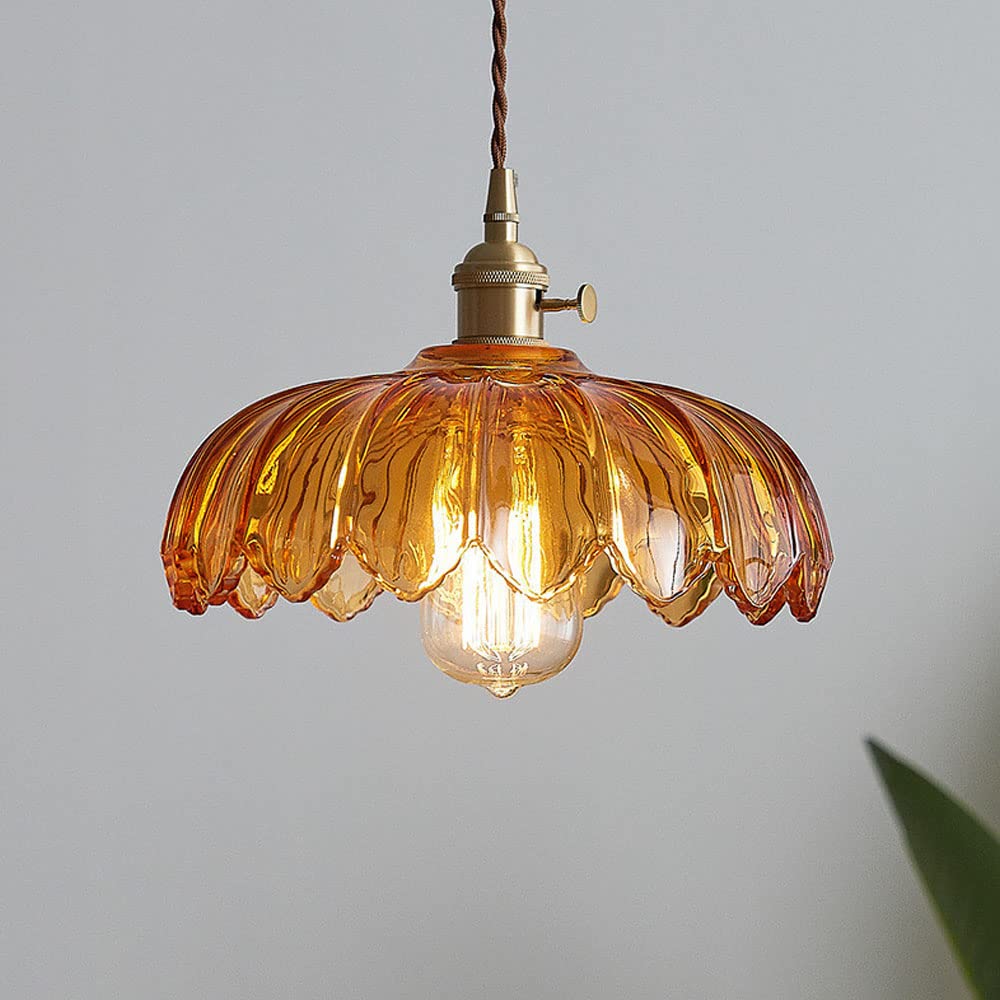 Vintage Ribbed Flower Glass Pendant Light