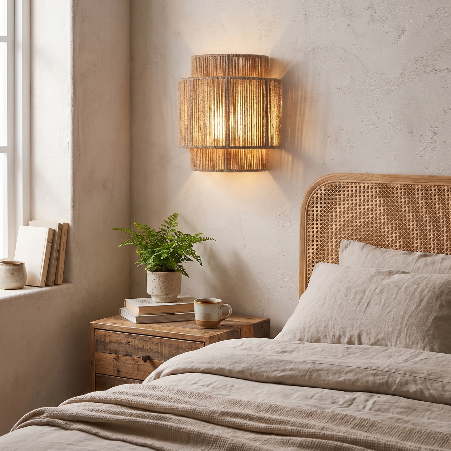 RattanGlow Handwoven Rattan Wall Lamp lifestyle