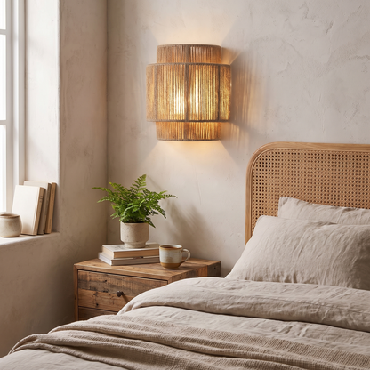 RattanGlow Handwoven Rattan Wall Lamp lifestyle