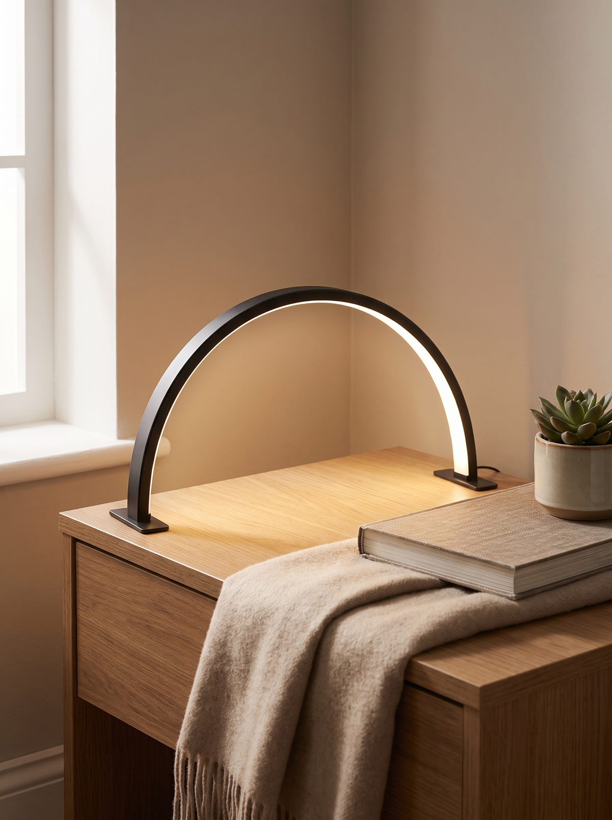 Crescent Moon LED Desk Lamp - Soothing Nightstand Halo