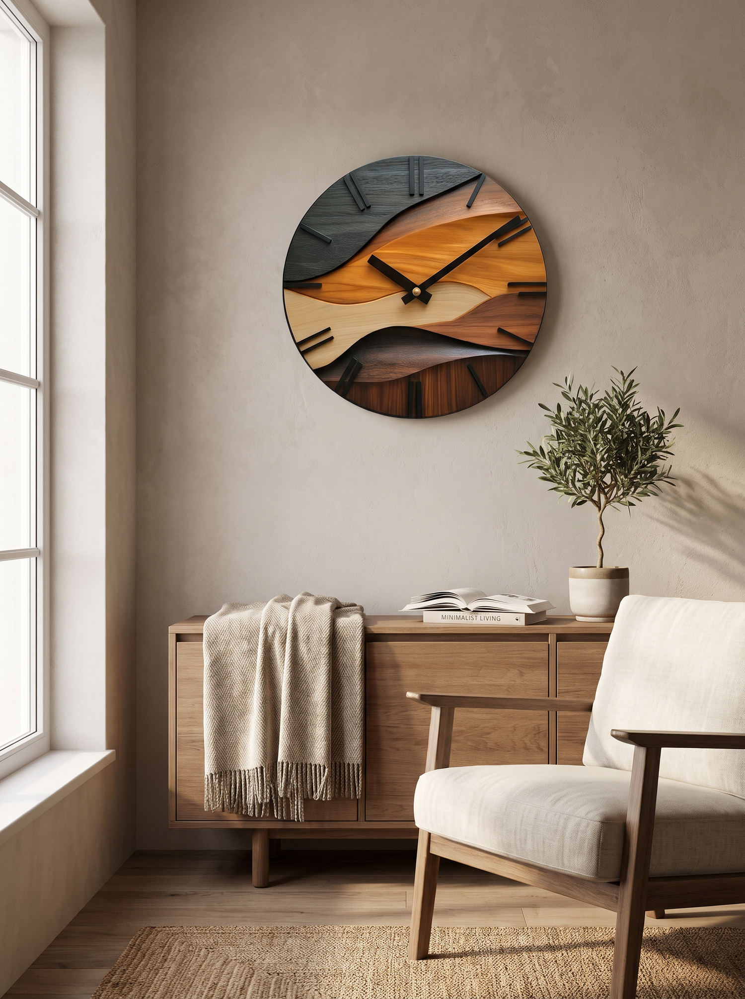 Artistic Round Wall Clock - Effortless Harmony, Day to Night