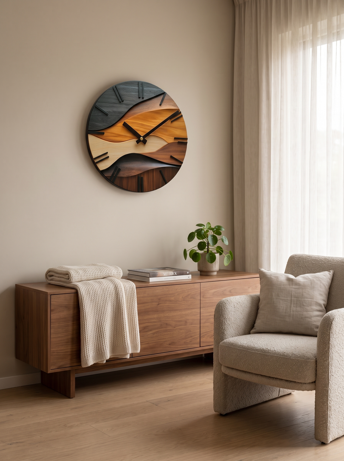 Artistic Round Wall Clock - Sculptural Simplicity in Motion